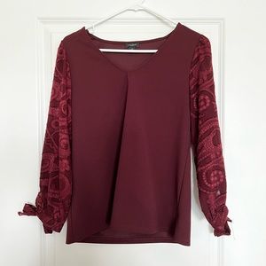 Ann Taylor Long Sleeve Tie Top - XS - Maroon